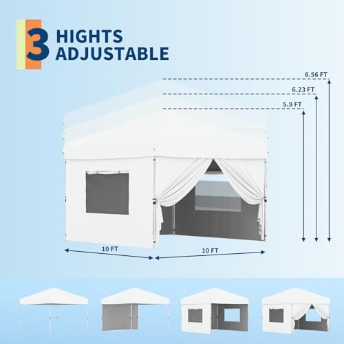 10x10FT Instant Pop Up Canopy Tent with 4 Side Walls, Complete Commercial Shelter System for Outdoor Events (White) PeakPursuit