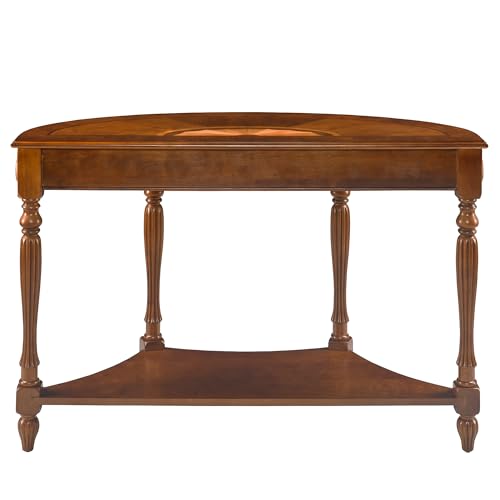 JESONVID Solid Wood Semi-Circle Console Table with Drawer and Shelf, 45.3" Traditional Vintage Entryway Table Polished Edging Half-Moon Narrow Table for Living Room Hallway, Beewax JESONVID