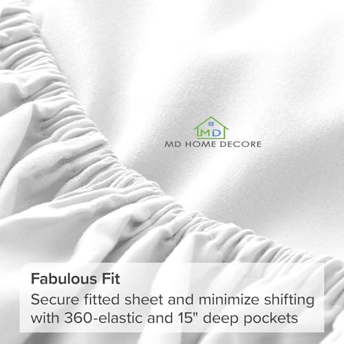 1 Fitted Sheet Only, 100% Egyptian Cotton, fitts Upto 15 Inch Deep Pocket, Bottom Sheets Only, King Size, Hotel Luxury Single Fitted Sheet Only, High Thread Count, Soft & Breathable, White Solid MD Home Decore