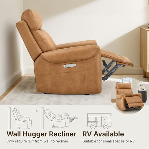 KISLOT Leather Recliner Chair for Adults Wall Hugger RV Recliner with USB Charging Ports Electric Power Reclining Sofa for Living Room Home Theater Seating Bedroom