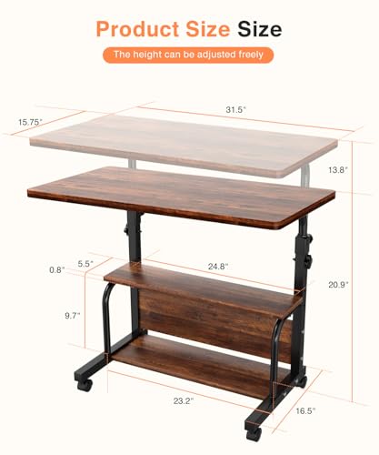 QZMDSM Laptop Desk Adjustable Desk Small Standing Desk Home Office Desks for Small Spaces Portable Desks Table for Bedrooms,Mobile Rolling Computer Work Desks on Wheels QZMDSM
