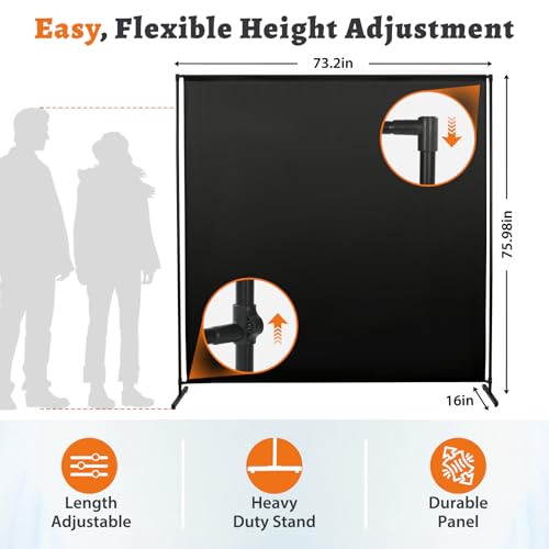 Room Divider Single Panel, 71''W x 71''H Height Adjustable Large Room Divider Panel for Office, Fabric Portable Privacy Screen Wall Divider for Room Separation, Black Freestanding Partition Separators JAUZVIL