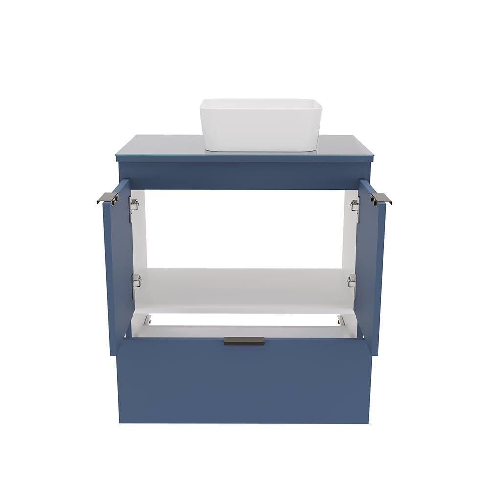 COZIMAX Soul 23" Combo Floating Bathroom Vanity with White Ceramic Sink Tempered Glass Countertop Soft Close Doors 1 Drawer Wall Mount (Blue) COZIMAX