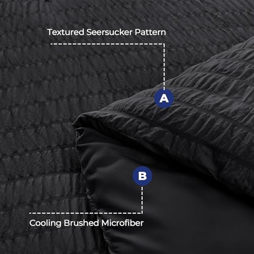 HYMOKEGE Black Twin XL Comforter Set Seersucker 5 Pieces, All Season Luxury Bed in a Bag for Bedroom, Bedding Set with Comforters, Sheets, Pillowcase & Sham HYMOKEGE