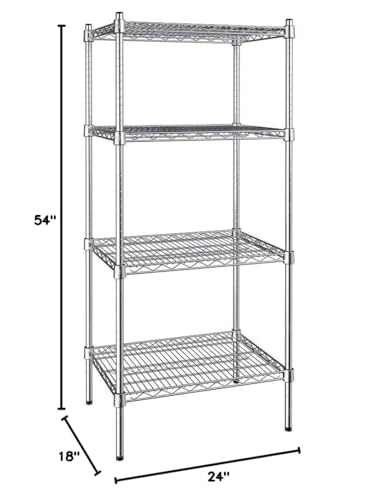 PRO&Family 18 inches x 24 inches NSF Chrome 4 Shelf Kit with 54 inches Posts. Shelves for Home, Kitchen, Office, Living Room, Garage, Restaurant, Durable Organizer, Storage Rack PRO&Family