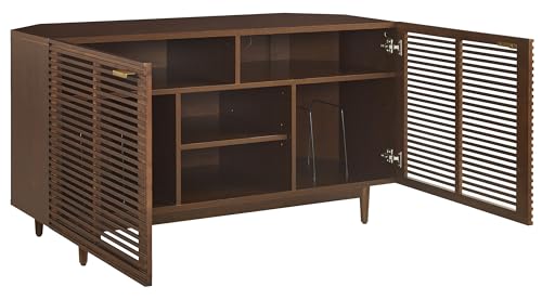 Crosley Furniture Cameron Corner Record Player Cabinet Turntable Stand, Storage for up to 230 Vinyl Records, Brown Crosley Furniture