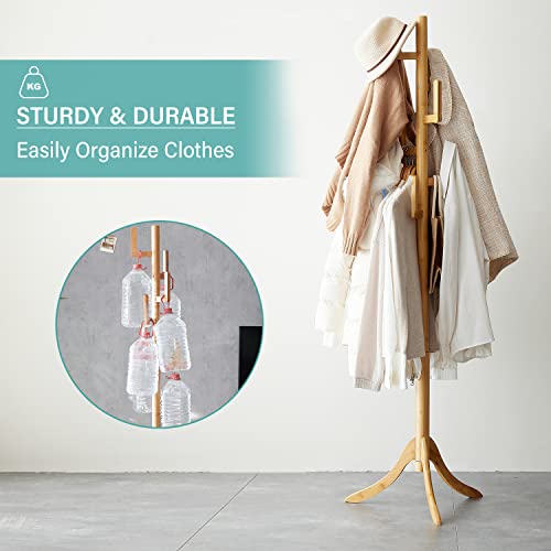 Vriccc Coat Rack Freestanding, Bamboo Cactus Coat Tree, Adjustable Height Wooden Coat Stand with 6 Hooks, kids coat rack, Used In The Bedroom Living Room, Office To Hang Clothes, Hats, Bags Vriccc