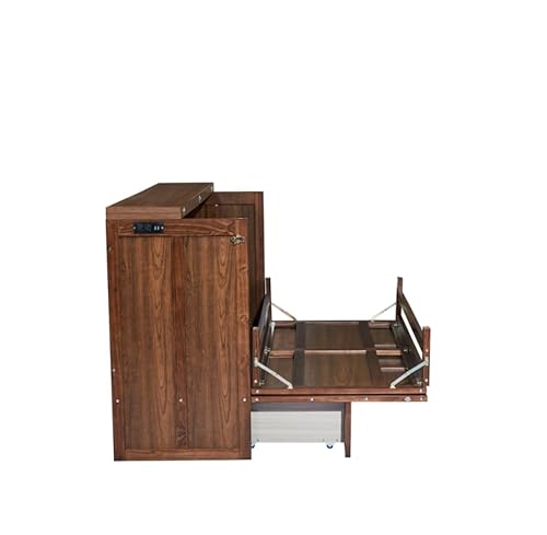 Bellemave Queen Murphy Bed with Storage Drawer and Charging Station, Cabinet Bed, Farmhouse Murphy Cabinet with Foldable Panel, Noisy Free, for Guest Bedroom, Living Room, Walnut+Walnut Panel