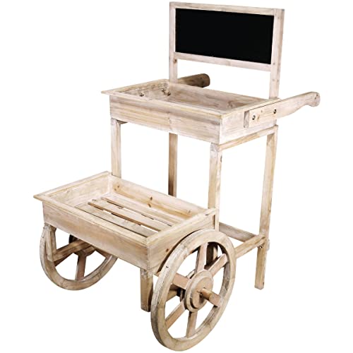 Alpine Corporation 34" Tall Indoor/Outdoor Wooden 2-Tier Plant Display Stand with Chalkboard and Wheels Alpine Corporation