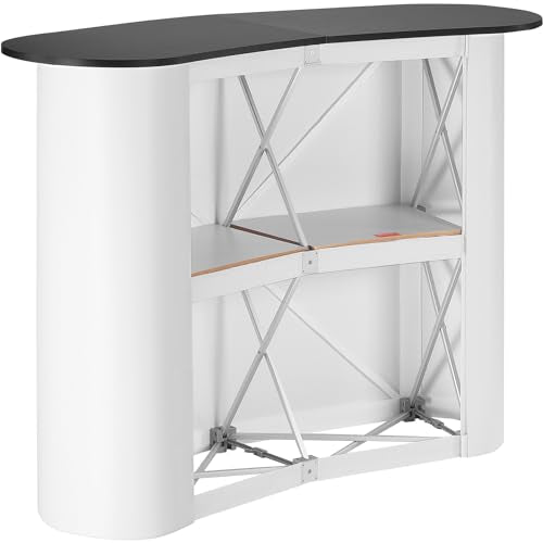 VEVOR Portable Tradeshow Podium Table, 51.18" x 18.31" x 37.4", Display Exhibition Counter Stand Booth Fair with Wall, Foldable Promotion Retail Bar Table Pop Up Podium with Storage Rack, Carrying Bag