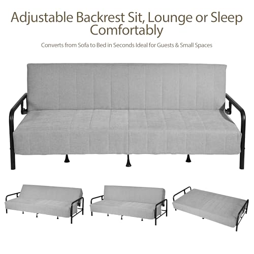 Homy Casa Convertible Sofa Bed with Metal Frame and Upholstered Cushion for Living Room Guest Room and Small Apartment (Grey) Homy Casa