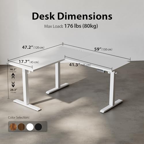 Agilestic 59 Inch L Shaped Standing Desk Adjustable Height, Electric Corner Standing Desk, Sit Stand Computer Table with Splice Board, White Agilestic