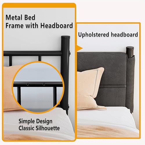Henshwon Metal Bed Frame,14Inch Full Size Bed Frame with Storage Space,Heavy Duty Sturdy Mattress Foundation,Easy Assembly,No Box Spring Needed,Full Grey Henshwon
