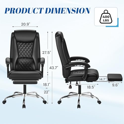 Furmax Office Chair with Footrest Ergonomic High Back Design Executive Computer Desk Chair400lbs, 90-135° Reclining Leather Home Office Desk Chairs Swivel Task Chairs with Wheels(Black) Furmax