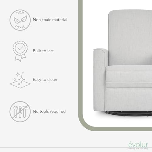 Evolur Raleigh Glider in Fog, Upholstered Plush Seating 360° Swivel Glider Rocking Chair, FSC Certified, Greenguard Gold & JPMA Certified Nursery Glider Recliner Evolur