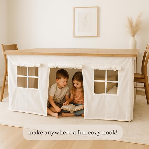 Wonder Nook Bunk Bed Curtains, Adjustable 2 Panels, Bottom Bunk Bed Privacy Set, Cotton Play Tent Curtain with Velcro & Tie Attachments – Multipurpose Kids Fort Play Space for Loft Beds, Tables Cosmos & Poppy