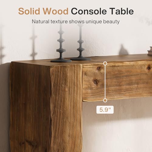 TRIBEWOOD Solid Wood Console Table, 63-Inch Farmhouse Sofa Table Behind Couch for Entryway, Living Room, Foyer, Easy Assembly (Rustic Brown) TRIBEWOOD