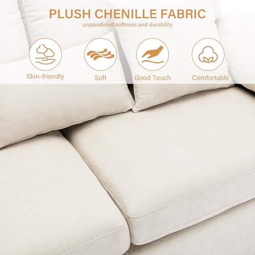 COLAMY Loveseat Sofa,73" Love Seat Couches Living Room Sofa with 3 Pillows, Upholstered Modern Chenille Seat Cushions,Beige COLAMY