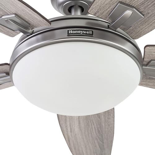 Honeywell Ceiling Fans Carmel Modern 48 Inch Ceiling Fan with Light, Remote Control Fan, LED Indoor Fan with 5 Blades, Gray Oak and Brown Chestnut Blade Finish Options, Silver (51627-01) Honeywell