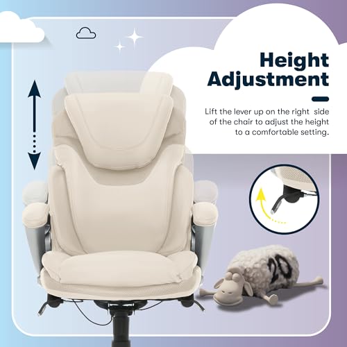 Serta Bryce Executive Office Chair, Ergonomic Computer DeskChairs with Patented AIR Lumbar Support, Comfy Body Pillows, Height Adjustable, Swivel Base with Wheels, Bonded Leather, Cream White Serta