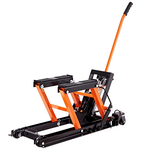 VEVOR Hydraulic Motorcycle Lift Jack, 1500 LBS Capacity ATV Scissor Lift Jack, Portable Motorcycle Lift Table with 4 Wheels, Hydraulic Foot-Operated Hoist Stand for Motorcycle ATV UTV Powersports VEVOR