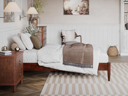 Pasadena Twin XL Wood Platform Bed Frame in Walnut - No Box Spring Needed AFI