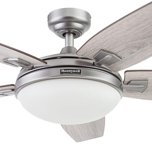 Honeywell Ceiling Fans Carmel Modern 48 Inch Ceiling Fan with Light, Remote Control Fan, LED Indoor Fan with 5 Blades, Gray Oak and Brown Chestnut Blade Finish Options, Silver (51627-01) Honeywell