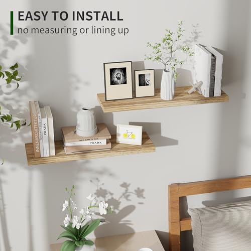 Floating Shelves, 24 Inch Wall Shelf Set of 2, Rustic Wood Shelves for Wall Storage, Wall Mounted Wooden Display Shelf for Bathroom Bedroom Kitchen, Carbonized Black Marsmiles