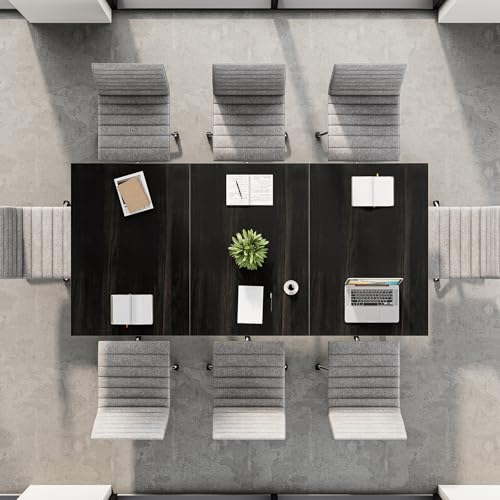 LITTLE TREE 70.86-Inch Conference Table for 8, Black Conference Room Table with Metal Base, Modern 5.9 ft Rectangular Table for Boardroom, Meeting, Conference Room LITTLE TREE
