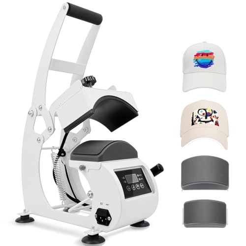 WERMAH Hat Heat Press, Hat Press Heat Machine for Caps with 2 Platens, White Hat Heat Press Machine for Caps with Non-Slip Base for Heat Transfer Vinyl WERMAH