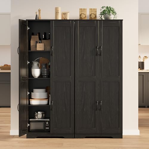 IDEALHOUSE Tall Pantry Cabinet, 60" Kitchen Pantry Storage Cabinet with 2 Doors and Adjustable Shelves, Freestanding Kitchen Cabinet, Cupboard for Dining Room, Bathroom, Antique Black IDEALHOUSE