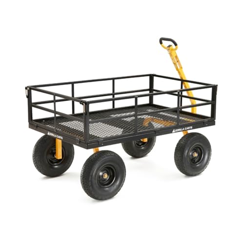 Gorilla Carts GOR1400-COM Steel Utility Cart, Heavy-Duty Convertible 2-in-1 Handle and Removable Sides, 12 cu ft, 1400 lb Capacity, Black Gorilla Carts