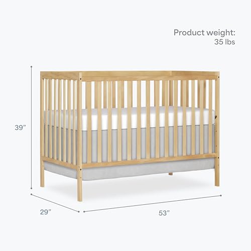 Dream On Me Synergy 5-in-1 Convertible Full-Size Baby Crib with Toddler, Day & Full Bed Conversion in Natural, GreenGuard Gold & BSA, 3 Mattress Heights, Sustainable Pinewood
