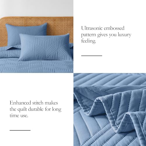Davulos Twin Quilt Bedding Set,Bluish Grey Ultrasonic Quilt Set Reversible Microfiber Bedspread,Lightweight Soft Modern Geometric Coverlet Set for All Seasons(1 Quilt,1 Pillow Sham) Davulos
