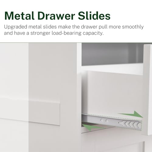 Iwell Tall Storage Cabinet with Adjustable Shelf & 1 Large Drawer, Pantry Cabinet with 4 Doors, Bathroom Cabinets, Kitchen Cabinets for Dining Room, Living Room, Home Office, White Iwell