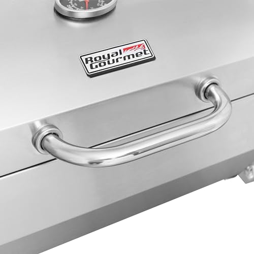 Royal Gourmet GT1001 Stainless Steel Portable Grill, 10000 BTU BBQ Tabletop Gas Grill with Folding Legs and Lockable Lid, Outdoor Camping, Deck and Tailgating, Silver Royal Gourmet