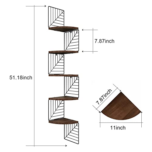 Love-KANKEI Corner Shelf Wall Mount of 5 Tier, Rustic Wood Floating Shelves Wall Shelves for Bedroom Living Room Bathroom Kitchen Office and More Dark Walnut Love-KANKEI