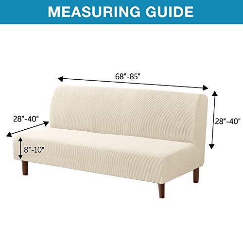Flamingo P Stretch Armless Futon Covers - Full Queen Futon Couch Covers Slipcover - Soft Thick Jacquard, Biscotti Beige Flamingo P