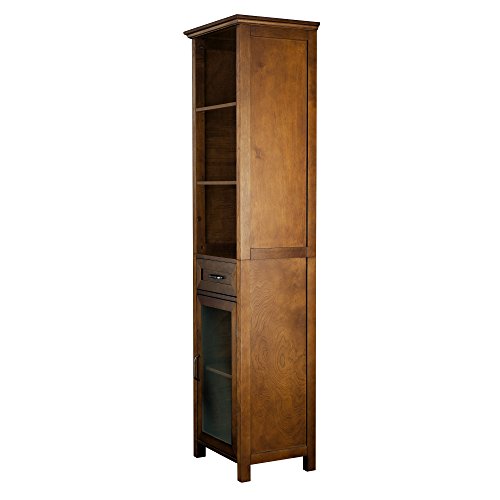 Teamson Home Avery Wooden Bathroom Linen Tower Cabinet with 1 Drawer 3 Adjustable Interior Shelves and 6 Storage Spaces, Oiled Oak Teamson Home