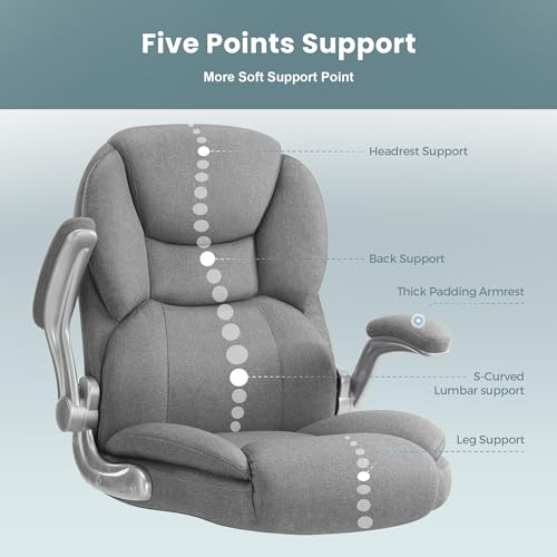 IWMH Executive Office Chair, Ergonomic Big and Tall Computer Desk Chair, High Back with Padded Flip-up Armrest, Lumbar Support Swivel Rolling Chair Grey IWMH