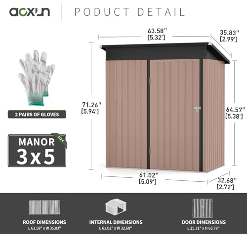 Aoxun 80 CU. FT Outdoor Storage Shed Waterproof Garden Metal Tool Shed, Brown Aoxun