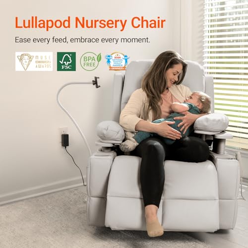 MAMAZING Oversized Rocking Chair Nursery with Adjustable Armrests, Electric Glider Recliner Nursing Chair for Breastfeeding, Power Swivel Recliner Chairs, Oeko-TEX & FSC Certified (Off White) MAMAZING