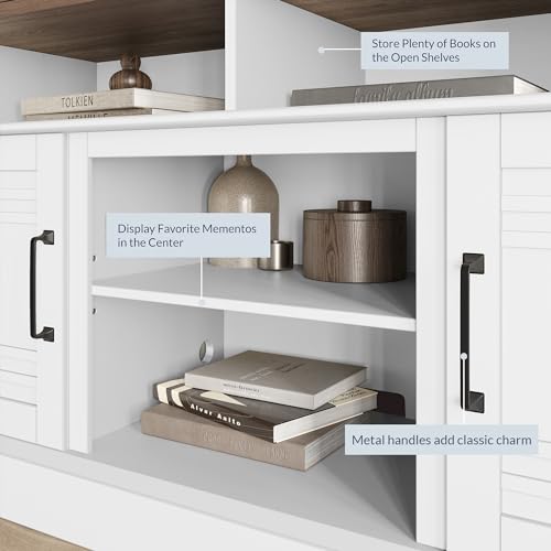 BELLEZE Modern 48" Farmhouse Wood TV Stand & Media Entertainment Center Console Table for TVs up to 50 Inch with Open Storage Shelves & Cabinets - Norrell (White) BELLEZE