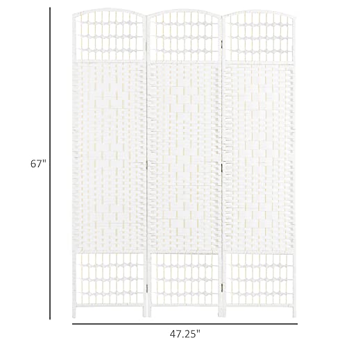 HOMCOM 3 Panel Room Divider, Folding Privacy Screen, 5.6' Room Separator, Wave Fiber Freestanding Partition Wall Divider, White HOMCOM