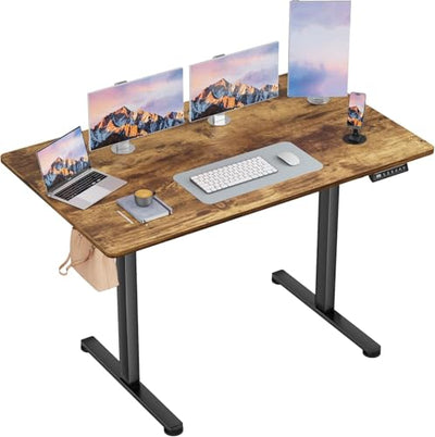 Furmax Electric Standing Desk, 45 x 24 Inches Sit Stand up Desk, Sit Stand Height Adjustable Home Office Desk with 4 Height Position Memory - with Splice Board (Rustic Brown, 45)