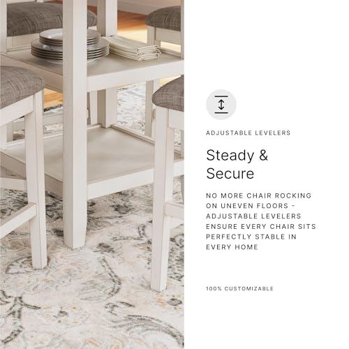 Signature Design by Ashley Erinberg Casual Counter Height Dining Table and 4 Armless Upholstered Bar Stools with Footrest and 2 Shelves, Set of 5, White & Light Gray Signature Design by Ashley