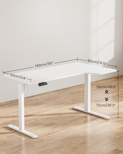 FEZIBO L Shaped Electric Corner Standing Desk, 55×32 inch Home Office & Computer Height Adjustable Table with 4 Memory Height Settings, Ergonomic Sit and Stand Desk with Splice Board, White Top FEZIBO