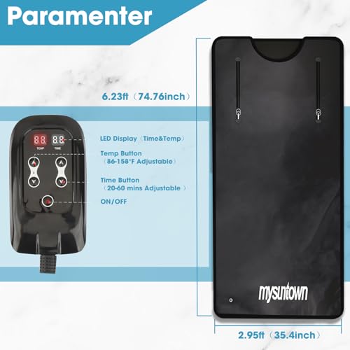 mysuntown Infrared Sauna Blanket for Detoxification,Portable Sauna Blanket for Home use,Low EMF,86-158℉,20-60 Minutes Timer,6.23ft x 2.95ft mysuntown