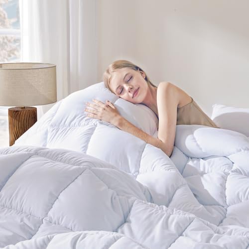 DOWNCOOL Comforters Twin Size, Duvet Insert, White All Season Duvet, Lightweight Quilt, Down Alternative Hotel Comforter with Corner Tabs (White, Twin 64x88 Inches) DOWNCOOL