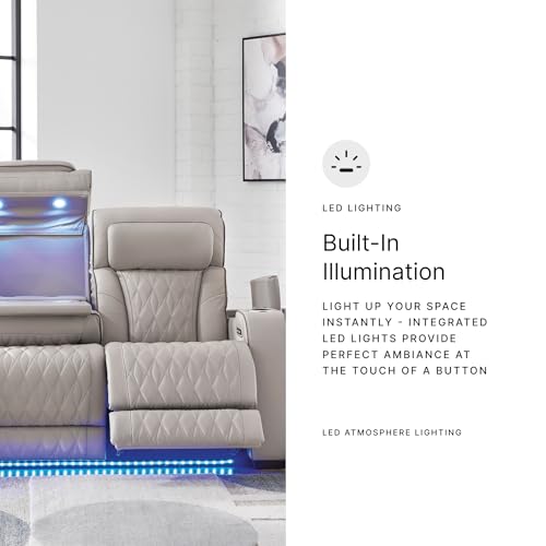Signature Design by Ashley Fyne-Dyme Contemporary Power Reclining Loveseat with Console, USB Charging Ports and Adjustable Headrest, Gray Signature Design by Ashley
